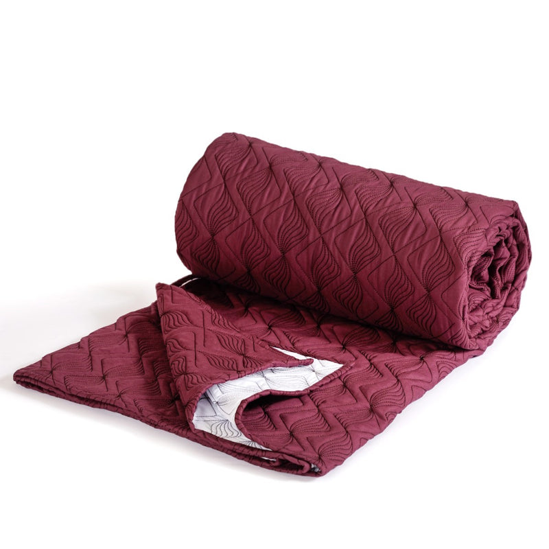 Maroon Cotton Embroidered Bed Cover And Pillow Covers Set Of 3