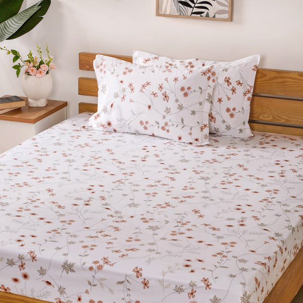 Red Floral Printed Pure Cotton Bedding Set 180 Thread Count King Size 275x275 cm