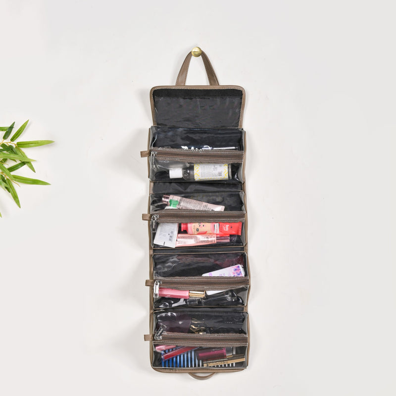 Roll Up Beige Vanity Makeup Pouch