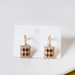 Brown And Beige Venice Checkerboard Drop Earrings