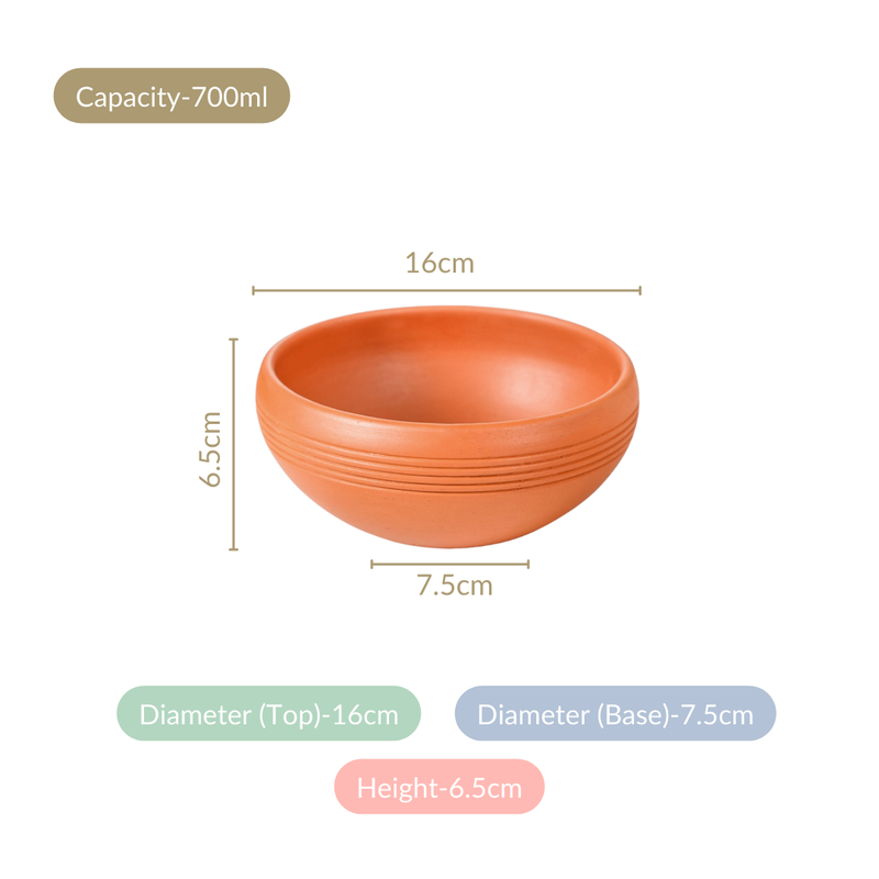 Bengal Clay Terracotta Large Serving Bowls Set Of 2 700ml - Serving bowls set, earthen bowls, serving bowls,terracottaa bowls