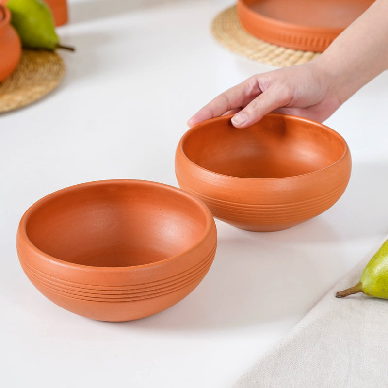 Bengal Clay Terracotta Large Serving Bowls Set Of 2 700ml - Serving bowls set, earthen bowls, serving bowls,terracottaa bowls