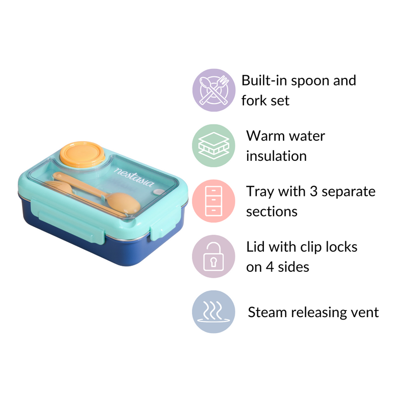 Bento Lunch Box With 3 Individual Compartments Blue 750ml