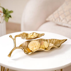 Double Mango Leaf Metal Tray Gold