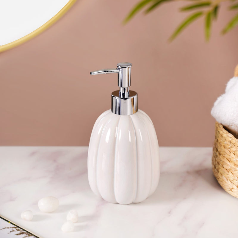 Glossy Ribbed Soap Dispenser White 400ml