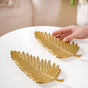 Golden Fern Leaf Metal Tray With Handle Set Of 2 - Gold decorative tray, leaf metal tray, golden serving tray, metallic tray