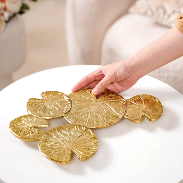 Golden Lotus Leaf Cluster Decorative Tray