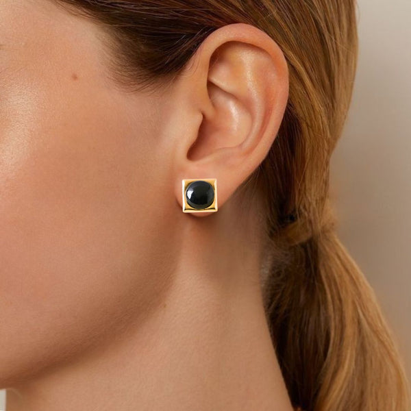 Black And Gold Square Studs