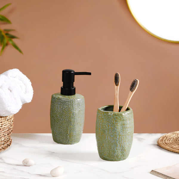 Sage Green Bathroom Set Of 2 With Organic Texture