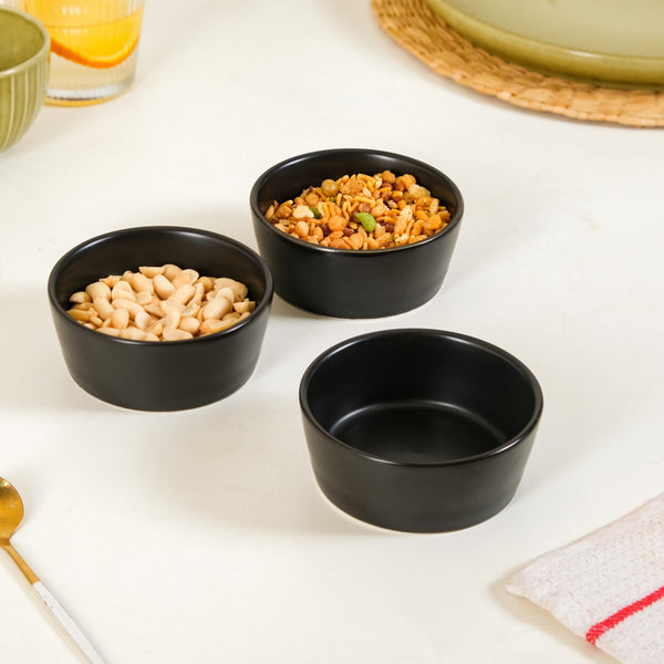 Black Ceramic Bowls Set Of 3 With Bamboo Tray 200ml