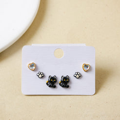 Black Kitty Studs Set Of 3