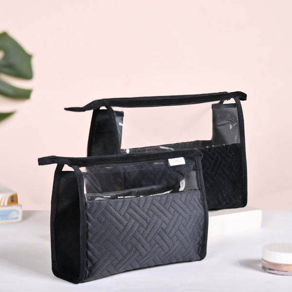 Stylish Black Travel And Makeup Pouch Set Of 2