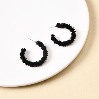 Textured Black Semi Hoop Earrings