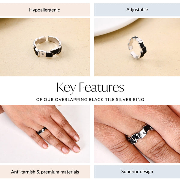 Overlapping Black Tile Silver Ring