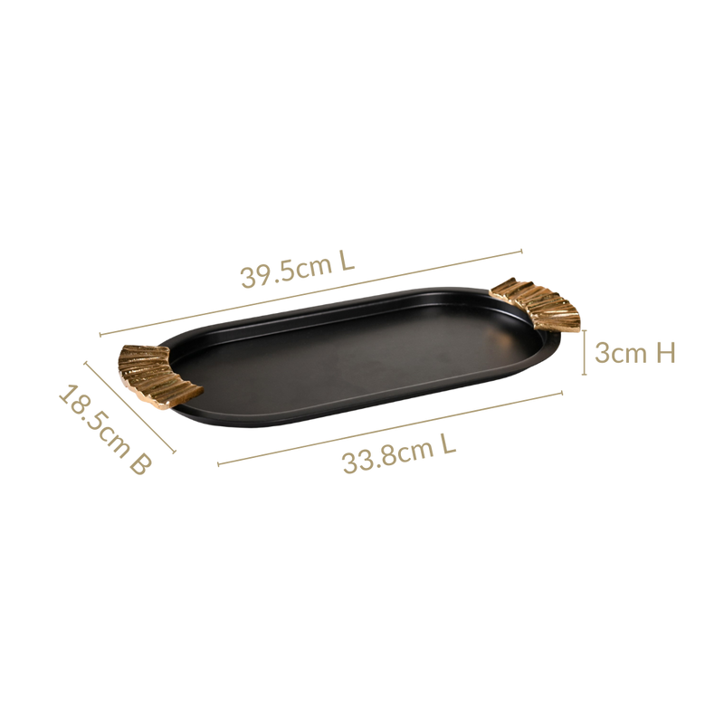 Matte Black Oval Metal Tray With Handles