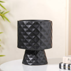 Geometric Textured Flower Vase Black