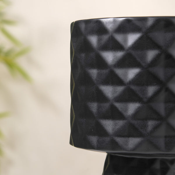 Geometric Textured Flower Vase Black