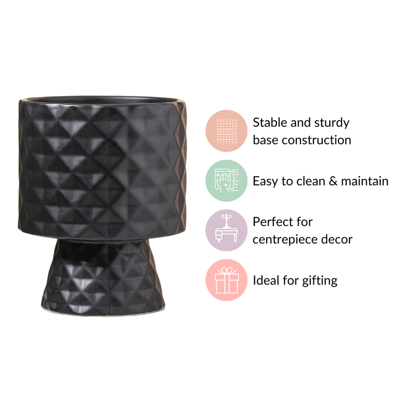 Geometric Textured Flower Vase Black