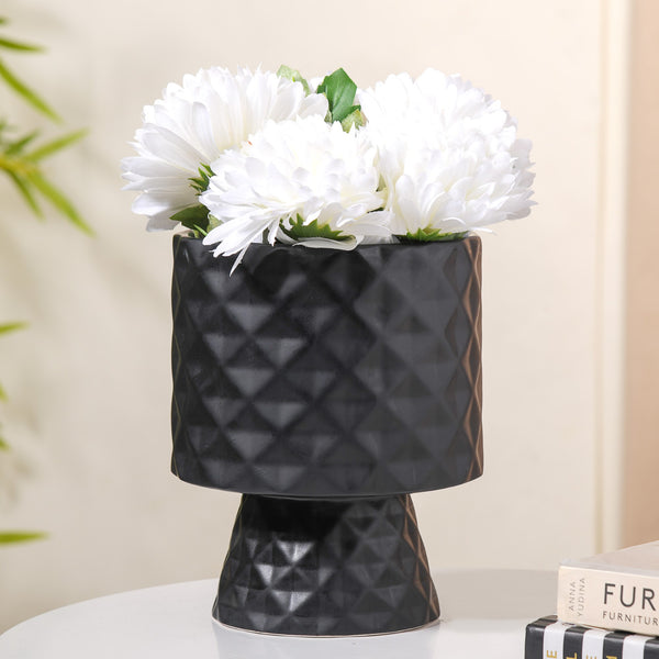 Geometric Textured Flower Vase Black
