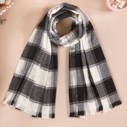 Black And White Plaid Winter Blanket Scarf