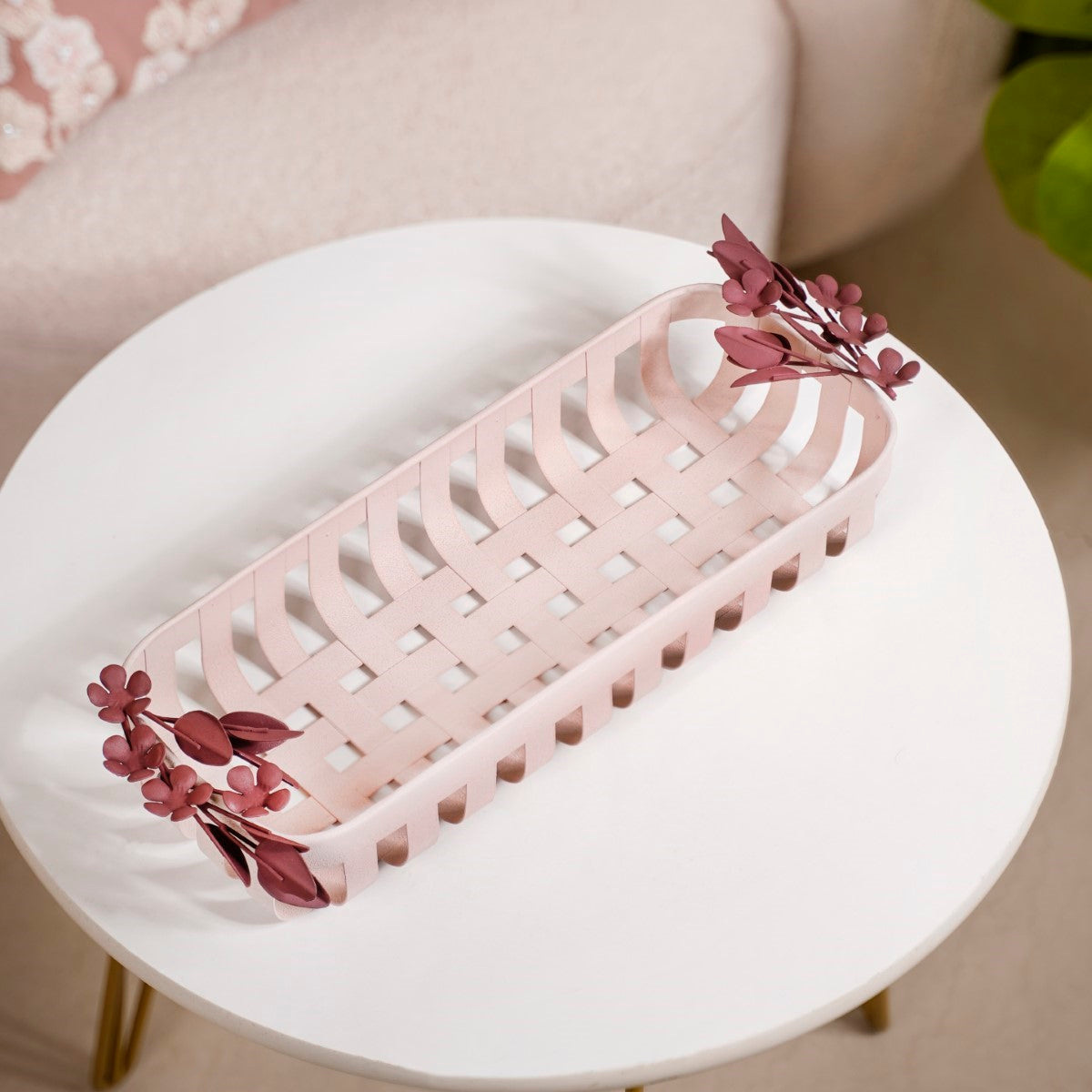 Bloom Pink Metal Decorative Tray 14x6 Inch