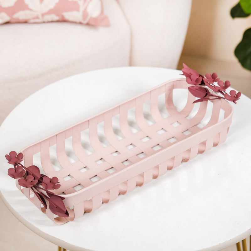 Bloom Pink Metal Decorative Tray 14x6 Inch- Pink Home Baskets, decorative basket ideas, baskets for home decor, decorative baskets