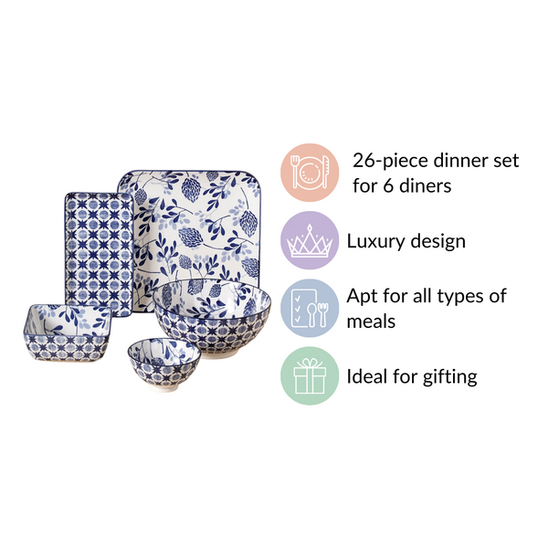 Blue 26 Piece Dinnerware Set For 6