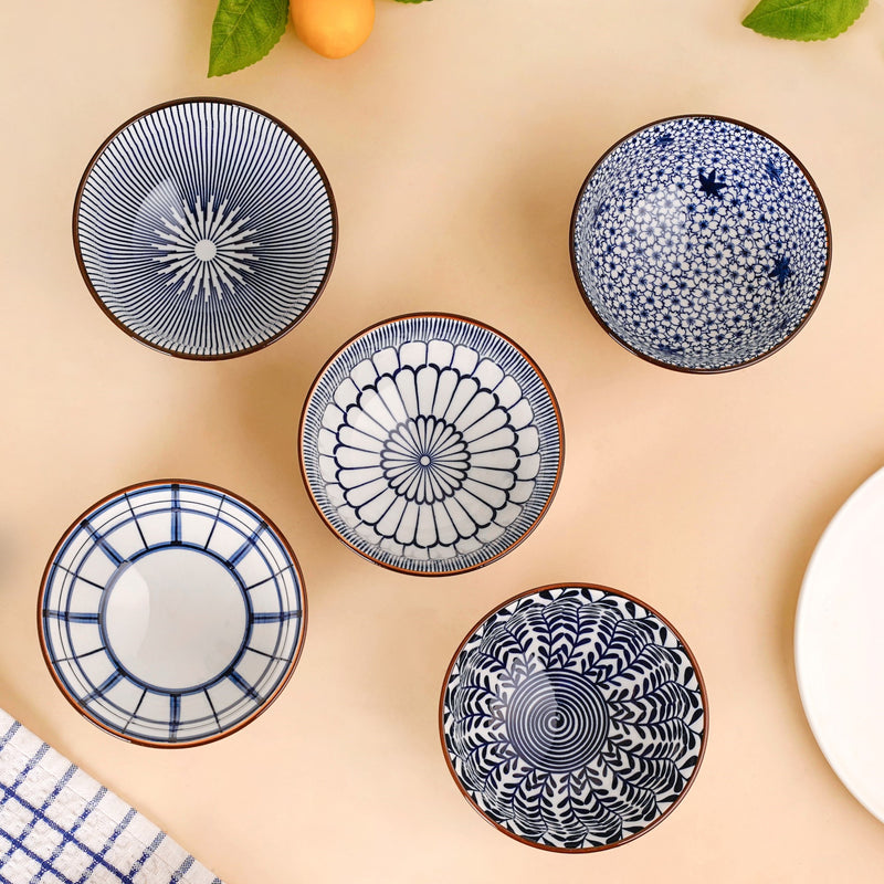 Blue Hue Ceramic Snack Bowl Set Of 5 350ml