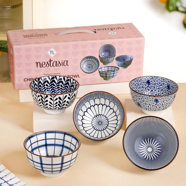 Blue Hue Ceramic Snack Bowl Set Of 5 350ml