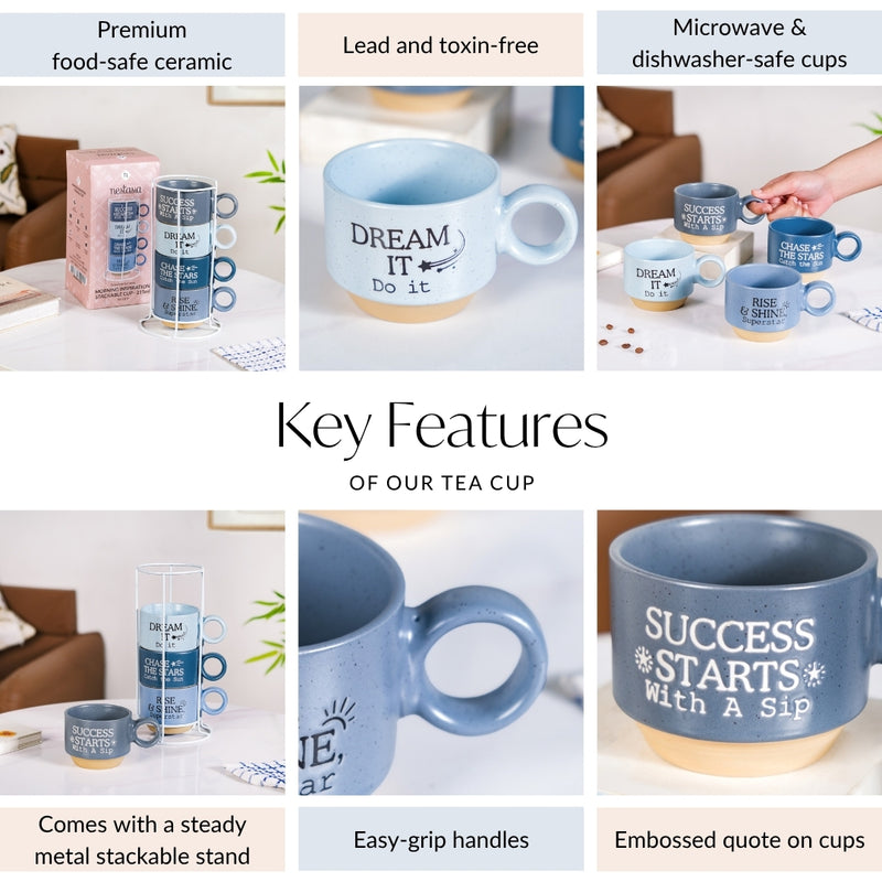Blue Hue Morning Inspiration Stackable Cup Set Of 4 215ml