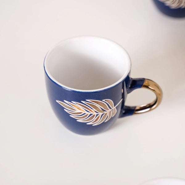 Fern Leaf Coffee Mugs Set Of 6 Navy Blue 250ml