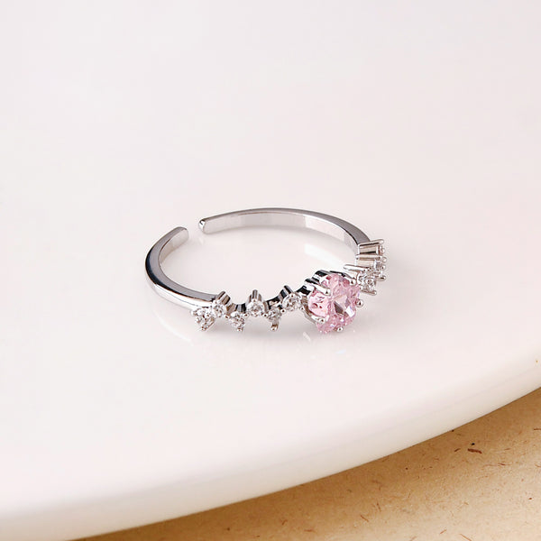 Blush Bloom Adjustable Floral Silver Ring