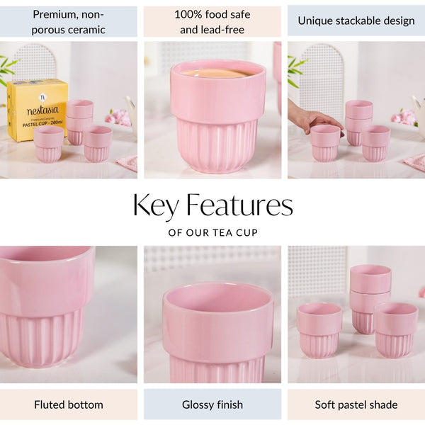 Snugsy Blush Pink Ceramic Stackable Cup Set Of 4 280ml