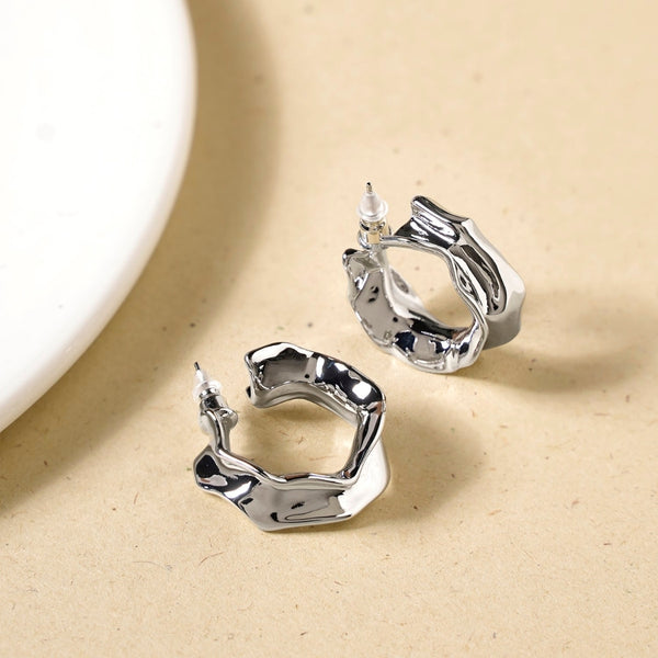 Bold Abstraction Silver Hoop Earrings