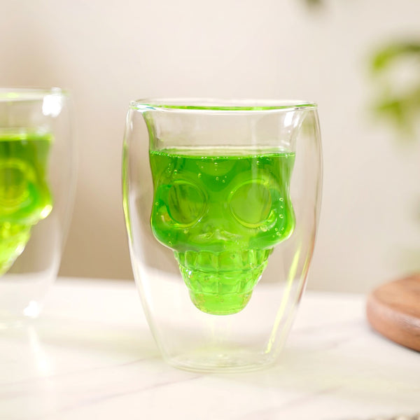 Set Of 2 Glass Skull Double Wall Tumblers 250ml