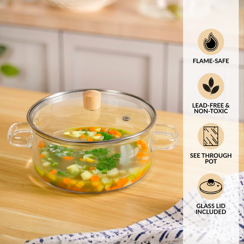 Borosilicate Glass Cooking Pot With Lid 2500ml