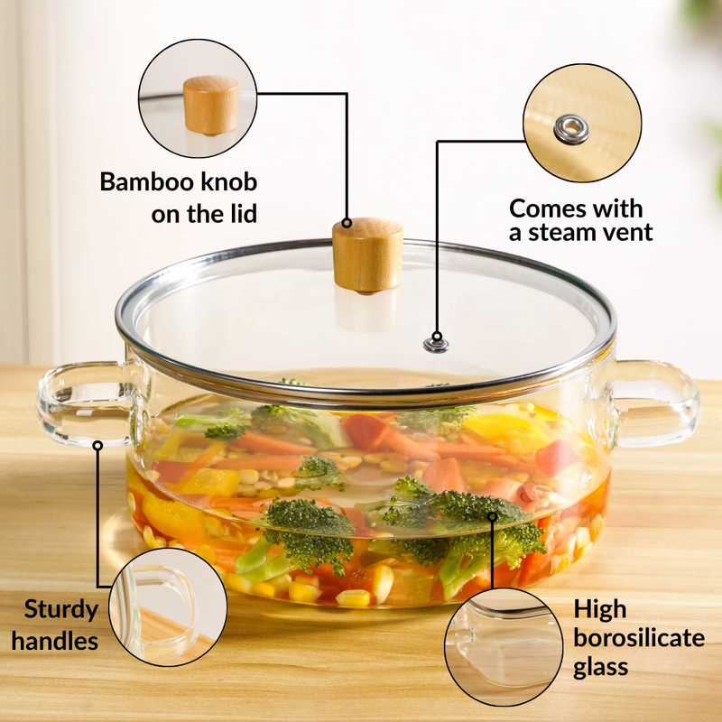 Borosilicate Glass Cooking Pot With Lid 2500ml