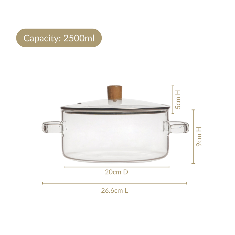 Borosilicate Glass Cooking Pot With Lid 2500ml