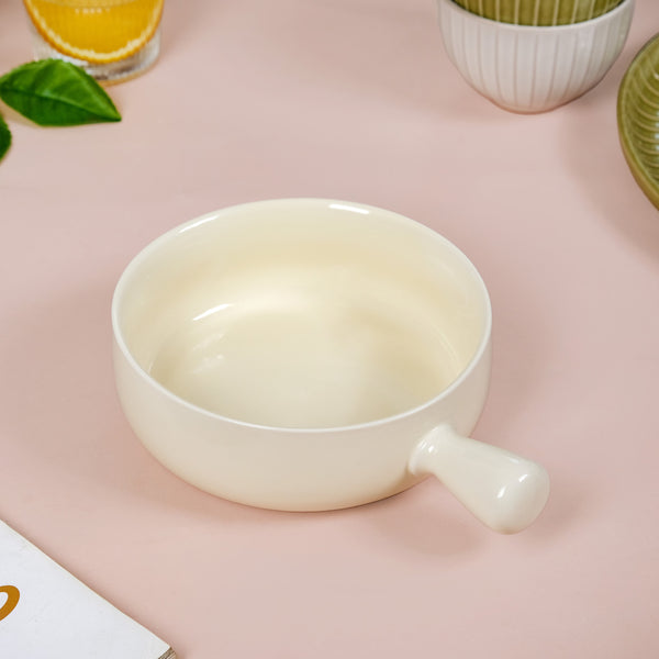 Pastel Cream Ceramic Bowl With Handle 650ml