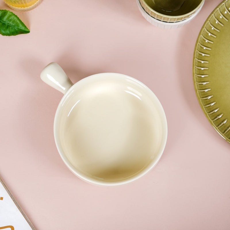 Pastel Cream Ceramic Bowl With Handle 650ml