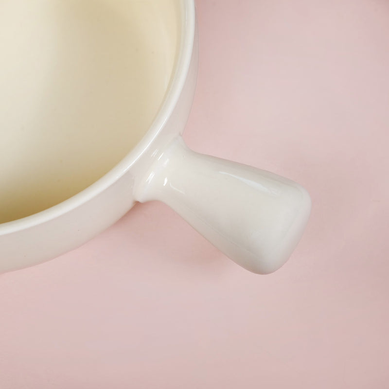 Pastel Cream Ceramic Bowl With Handle 650ml