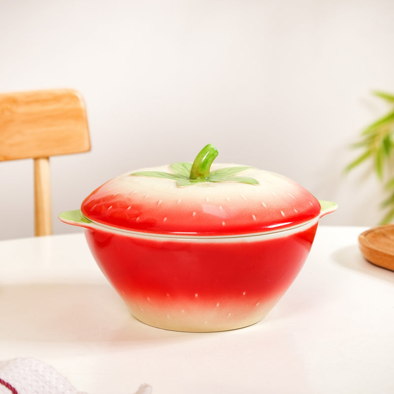 Strawberry Ceramic Serving Bowl With Lid 900ml