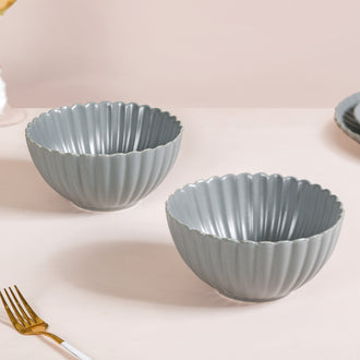 Set Of 2 Scallop Serving Bowls Small Grey 800ml - Serving bowls, ceramic serving bowls, serving bowls set, big snack bowls, large bowls, ceramic bowls