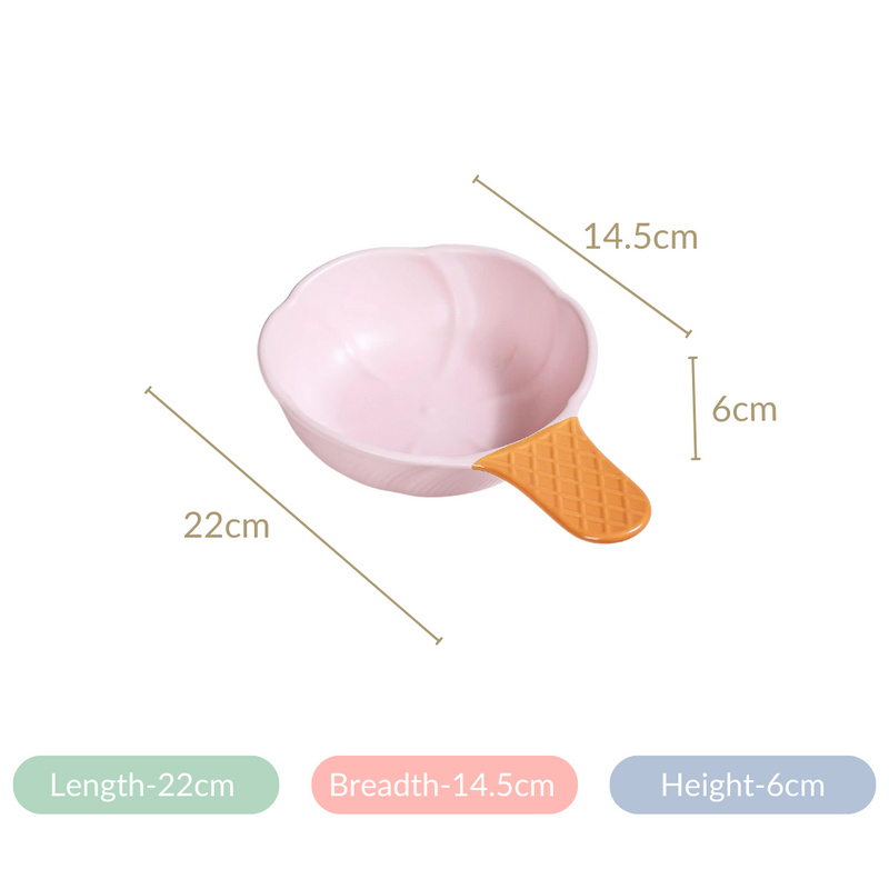 Ice Cream Bowl With Handle Strawberry Pink 400 ml - Serving bowl, ceramic serving bowl, large bowl, bowl with handle, colourful bowl