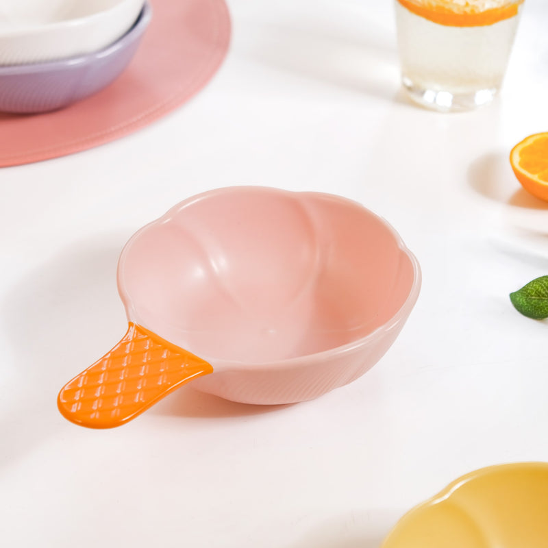 Ice Cream Bowl With Handle Strawberry Pink 400 ml - Serving bowl, ceramic serving bowl, large bowl, bowl with handle, colourful bowl