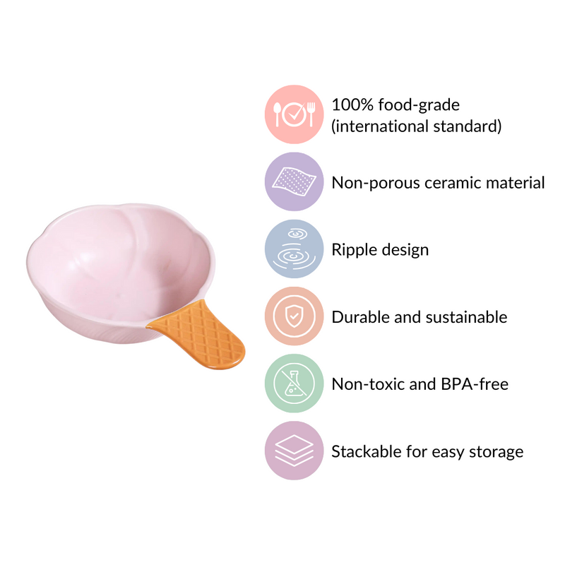 Ice Cream Bowl With Handle Strawberry Pink 400 ml - Serving bowl, ceramic serving bowl, large bowl, bowl with handle, colourful bowl