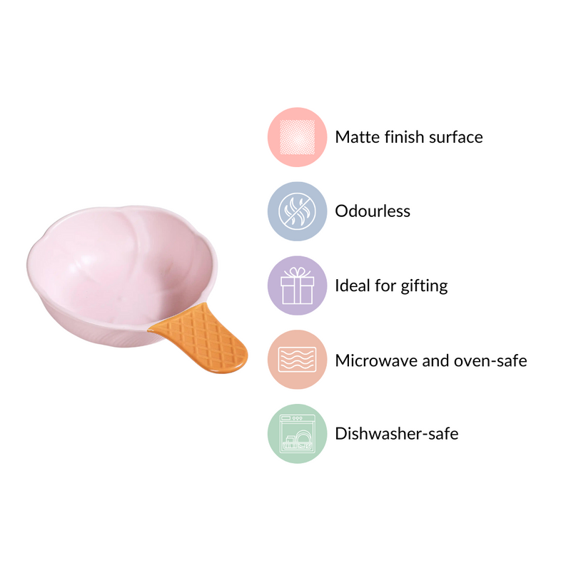 Ice Cream Bowl With Handle Strawberry Pink 400 ml - Serving bowl, ceramic serving bowl, large bowl, bowl with handle, colourful bowl
