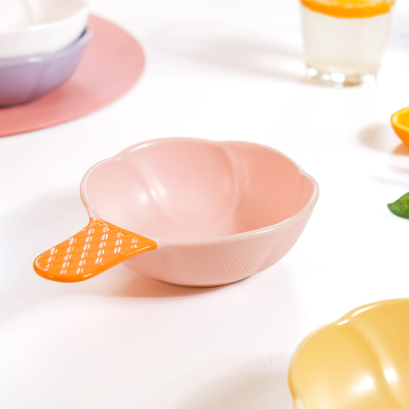 Ice Cream Bowl With Handle Strawberry Pink 400 ml - Serving bowl, ceramic serving bowl, large bowl, bowl with handle, colourful bowl