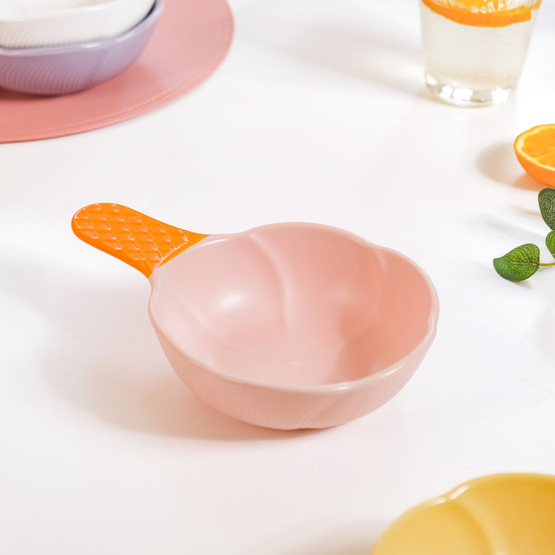 Ice Cream Bowl With Handle Strawberry Pink 400 ml - Serving bowl, ceramic serving bowl, large bowl, bowl with handle, colourful bowl