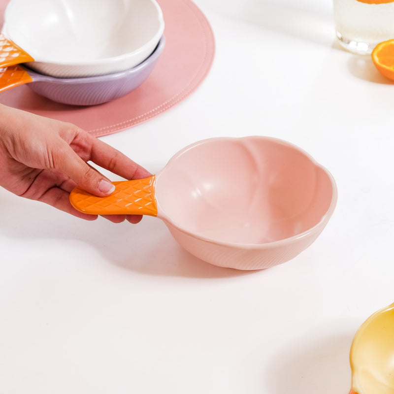 Ice Cream Bowl With Handle Strawberry Pink 400 ml - Serving bowl, ceramic serving bowl, large bowl, bowl with handle, colourful bowl